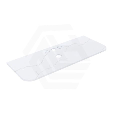 12mm Thick Lukka Calacatta White Curved Edge Solid Surface Stone Top with Center Waste Hole, 12/10/2 O'clock Semi Drilled Tap Hole Available At the Back 605-1805mm