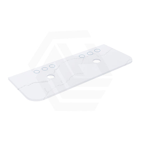 12mm Thick Lukka Calacatta White Solid Surface Stone Vanity Top with Curved Edge, Center Waste Hole, 605-1805mm, Semi-Drilled Tap Hole at 12/10/2 O'clock Positions at Back