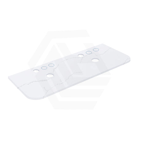 12mm Thick Lukka Calacatta White Curved Edge Solid Surface Stone Top with Center Waste Hole, 12/10/2 O'clock Semi Drilled Tap Hole Available At the Back 605-1805mm