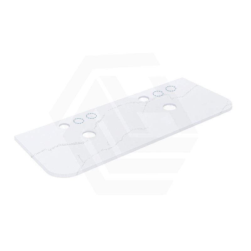 12mm Thick Lukka Calacatta White Curved Edge Solid Surface Stone Top with Center Waste Hole, 12/10/2 O'clock Semi Drilled Tap Hole Available At the Back 605-1805mm