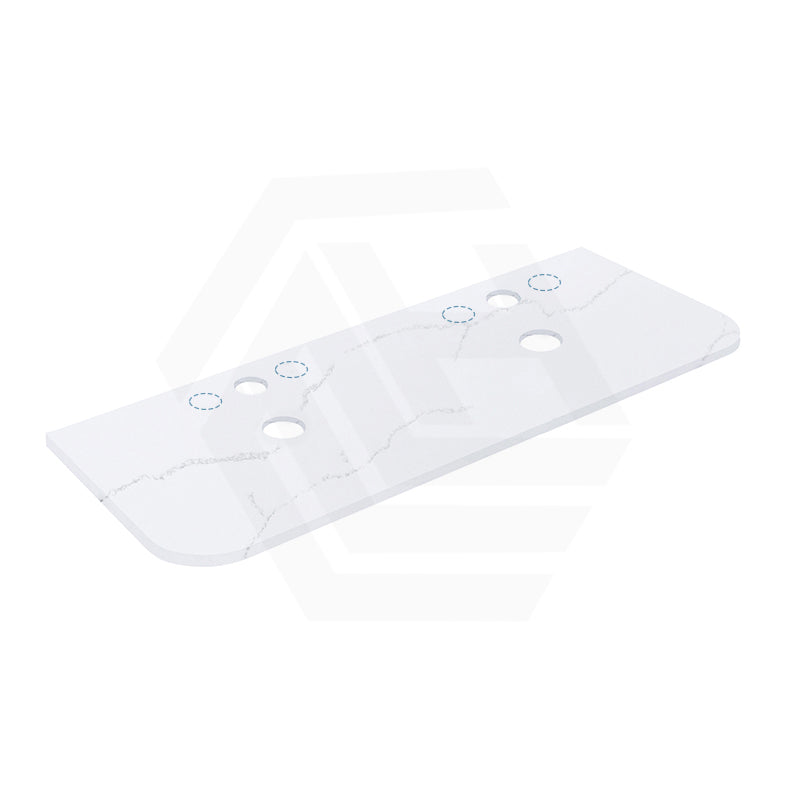 12mm Thick Lukka Calacatta White Curved Edge Solid Surface Stone Top with Center Waste Hole, 12/10/2 O'clock Semi Drilled Tap Hole Available At the Back 605-1805mm