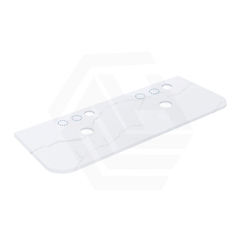 12mm Thick Lukka Calacatta White Curved Edge Solid Surface Stone Top with Center Waste Hole, 12/10/2 O'clock Semi Drilled Tap Hole Available At the Back 605-1805mm