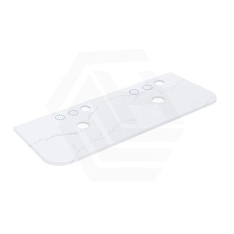 12mm Thick Lukka Calacatta White Curved Edge Solid Surface Stone Top with Center Waste Hole, 12/10/2 O'clock Semi Drilled Tap Hole Available At the Back 605-1805mm