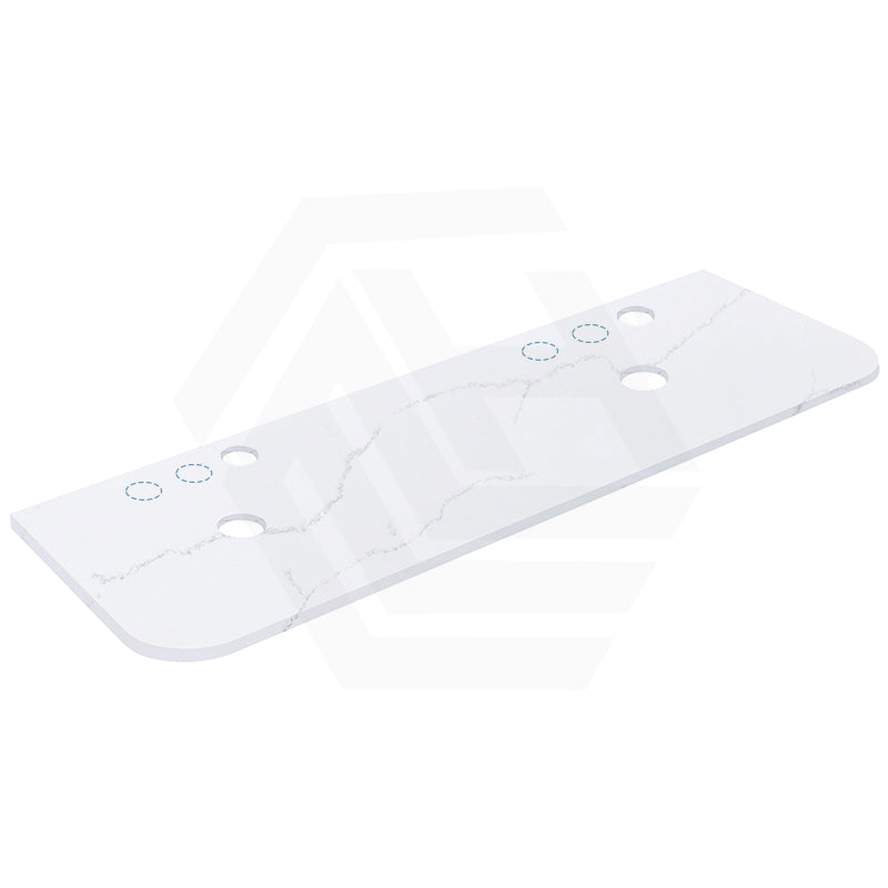 12mm Thick Lukka Calacatta White Curved Edge Solid Surface Stone Top with Center Waste Hole, 12/10/2 O'clock Semi Drilled Tap Hole Available At the Back 605-1805mm