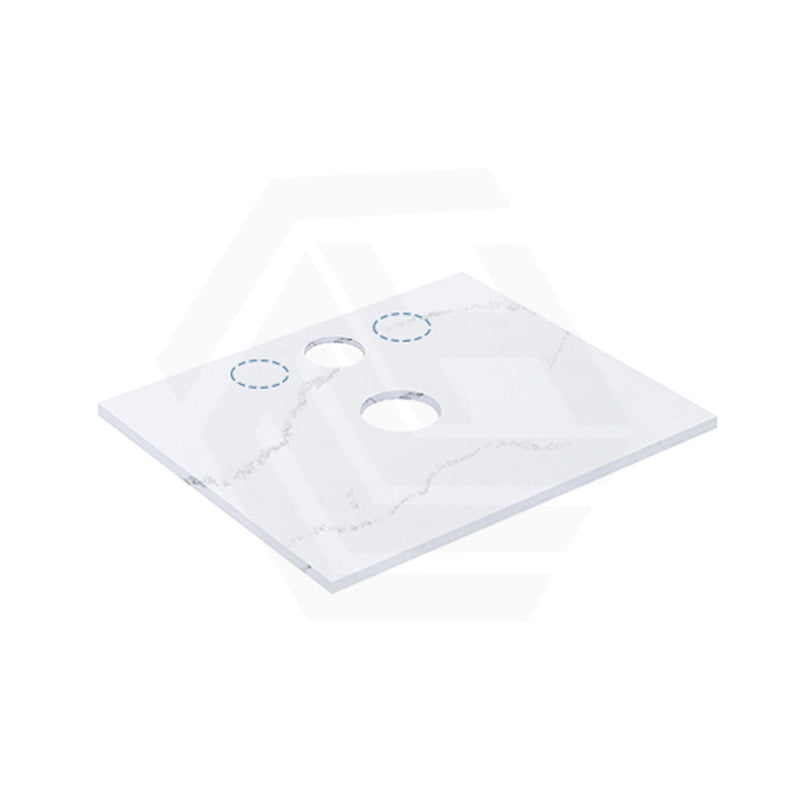 12mm Thick Lukka Calacatta White Solid Surface Stone Top with Center Waste Hole, 12/10/2 O'clock Semi Drilled Tap Hole Available At the Back 605-1505mm