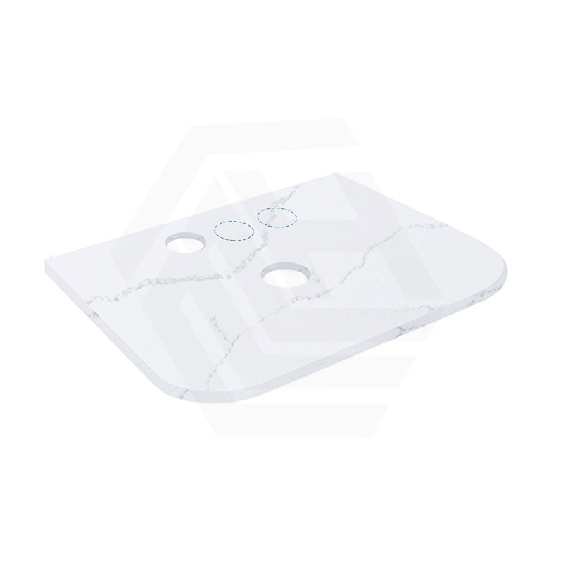 12mm Thick Lukka Calacatta White Curved Edge Solid Surface Stone Top with Center Waste Hole, 12/10/2 O'clock Semi Drilled Tap Hole Available At the Back 605-1805mm