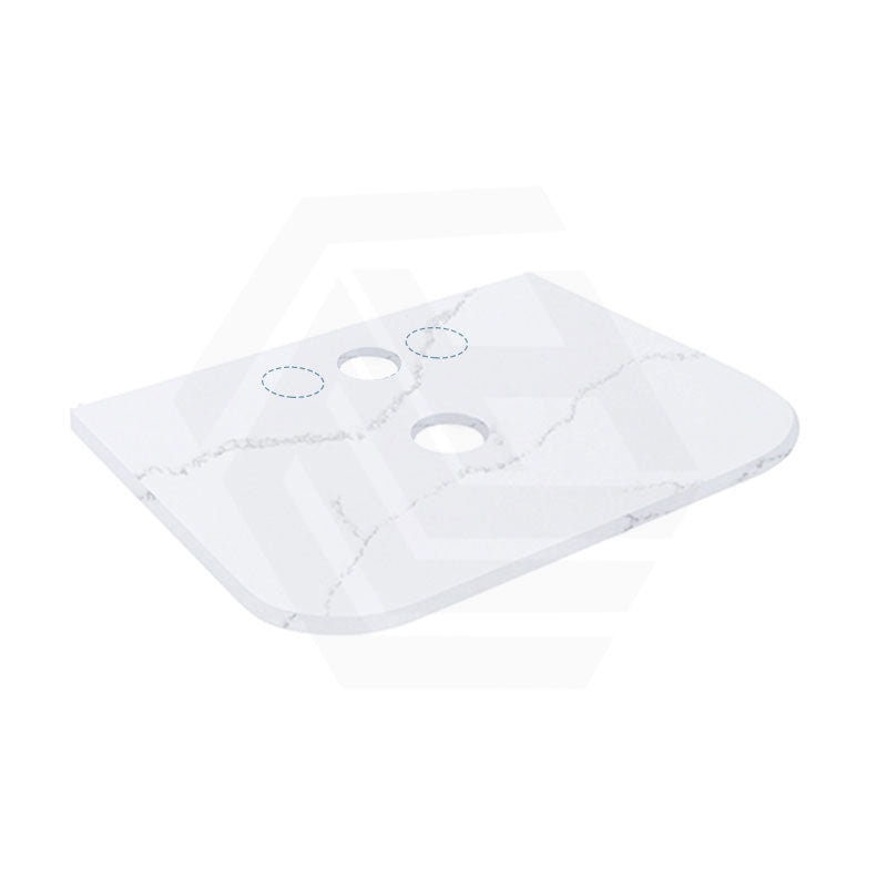 12mm Thick Lukka Calacatta White Curved Edge Solid Surface Stone Top with Center Waste Hole, 12/10/2 O'clock Semi Drilled Tap Hole Available At the Back 605-1805mm