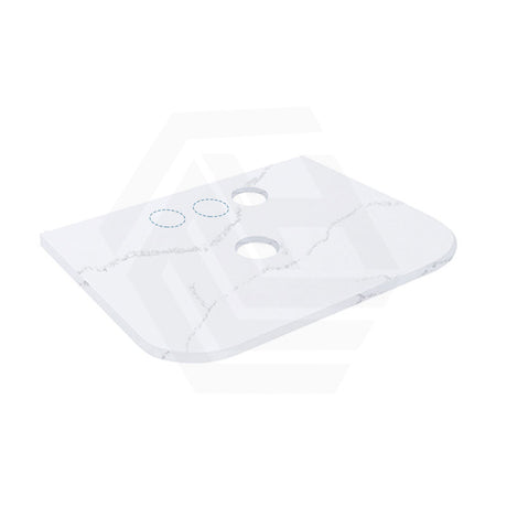 12mm Thick Lukka Calacatta White Curved Edge Solid Surface Stone Top with Center Waste Hole, 12/10/2 O'clock Semi Drilled Tap Hole Available At the Back 605-1805mm