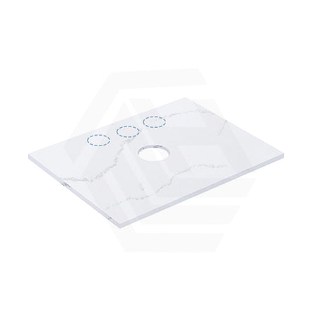 12mm Thick Lukka Calacatta White Solid Surface Stone Vanity Top with Center Waste Hole, 605-1505mm, Semi-Drilled Tap Hole at 12/10/2 O'clock Positions at Back