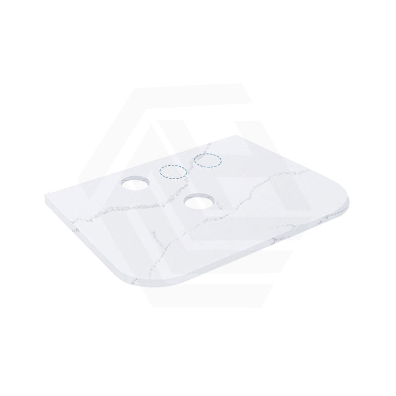 12mm Thick Lukka Calacatta White Curved Edge Solid Surface Stone Top with Center Waste Hole, 12/10/2 O'clock Semi Drilled Tap Hole Available At the Back 605-1805mm