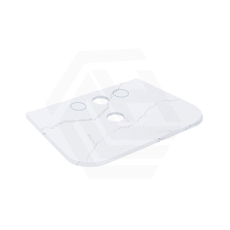 12mm Thick Lukka Calacatta White Curved Edge Solid Surface Stone Top with Center Waste Hole, 12/10/2 O'clock Semi Drilled Tap Hole Available At the Back 605-1805mm