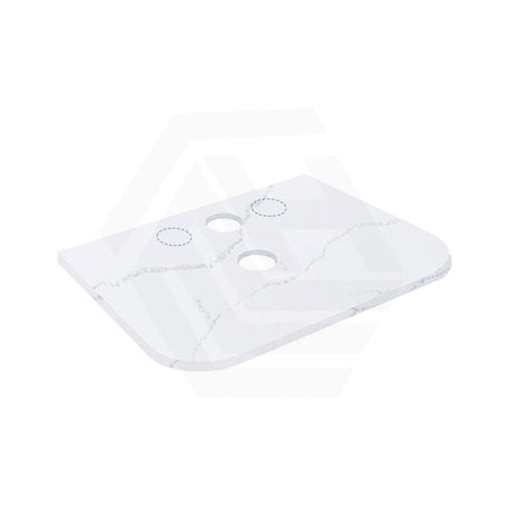 12mm Thick Lukka Calacatta White Curved Edge Solid Surface Stone Top with Center Waste Hole, 12/10/2 O'clock Semi Drilled Tap Hole Available At the Back 605-1805mm