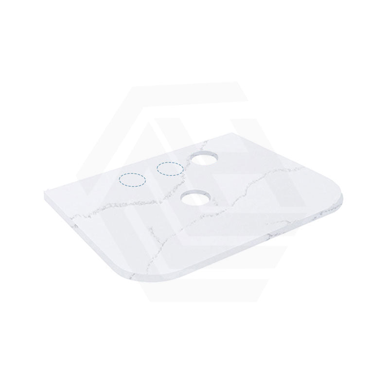 12mm Thick Lukka Calacatta White Curved Edge Solid Surface Stone Top with Center Waste Hole, 12/10/2 O'clock Semi Drilled Tap Hole Available At the Back 605-1805mm