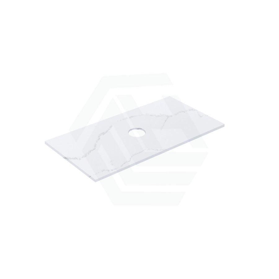 12mm Thick Lukka Calacatta White Solid Surface Stone Vanity Top with Center Waste Hole, 605-1505mm, Semi-Drilled Tap Hole at 12/10/2 O'clock Positions at Back