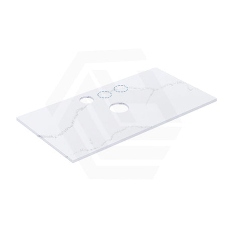 12mm Thick Lukka Calacatta White Solid Surface Stone Top with Center Waste Hole, 12/10/2 O'clock Semi Drilled Tap Hole Available At the Back 605-1505mm