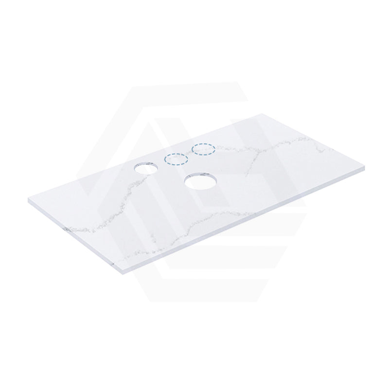 12mm Thick Lukka Calacatta White Solid Surface Stone Top with Center Waste Hole, 12/10/2 O'clock Semi Drilled Tap Hole Available At the Back 605-1505mm