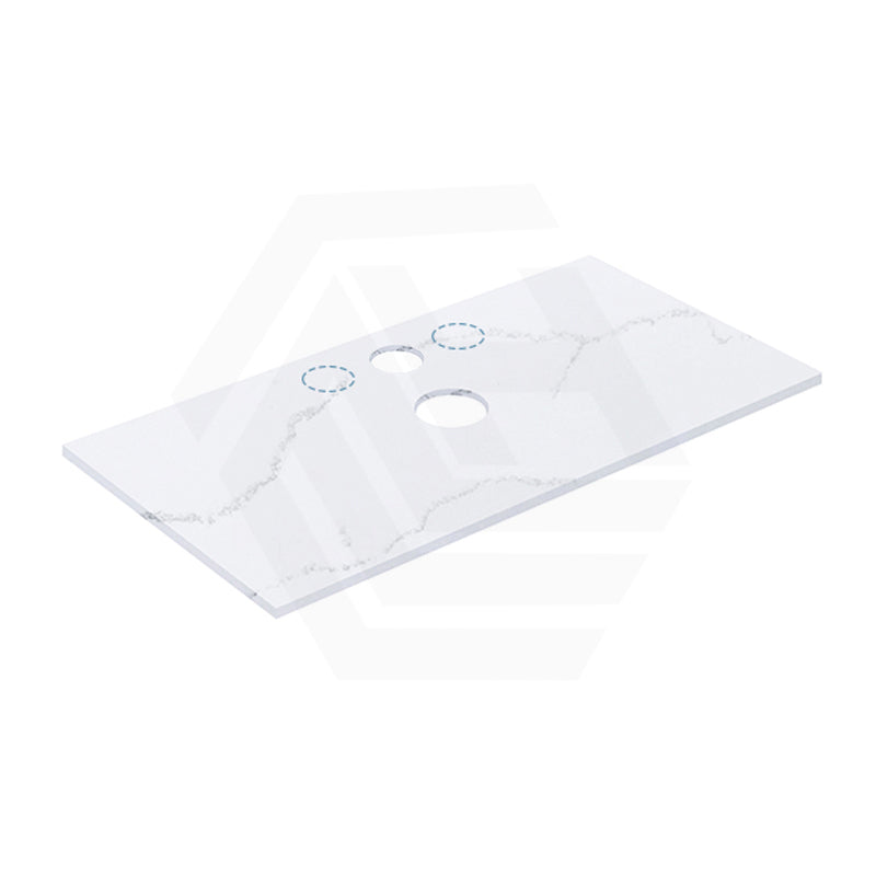 12mm Thick Lukka Calacatta White Solid Surface Stone Top with Center Waste Hole, 12/10/2 O'clock Semi Drilled Tap Hole Available At the Back 605-1505mm