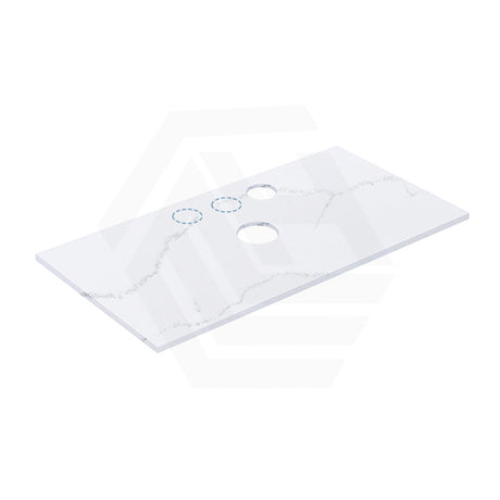 12mm Thick Lukka Calacatta White Solid Surface Stone Top with Center Waste Hole, 12/10/2 O'clock Semi Drilled Tap Hole Available At the Back 605-1505mm