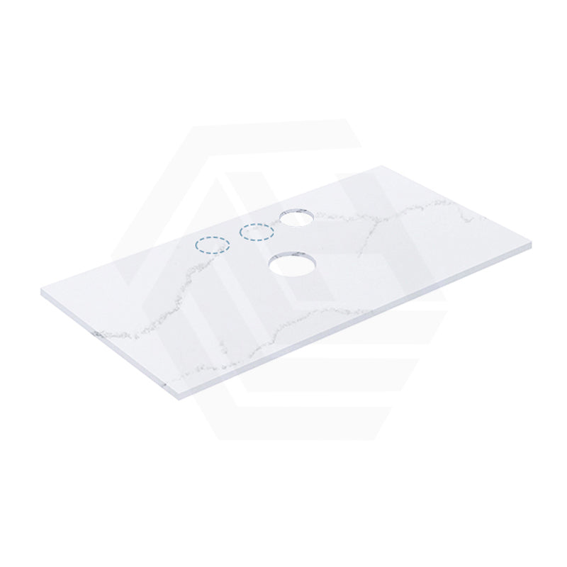 12mm Thick Lukka Calacatta White Solid Surface Stone Top with Center Waste Hole, 12/10/2 O'clock Semi Drilled Tap Hole Available At the Back 605-1505mm