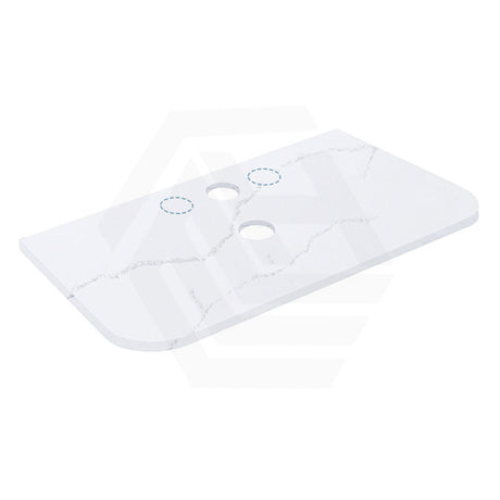 12mm Thick Lukka Calacatta White Curved Edge Solid Surface Stone Top with Center Waste Hole, 12/10/2 O'clock Semi Drilled Tap Hole Available At the Back 605-1805mm