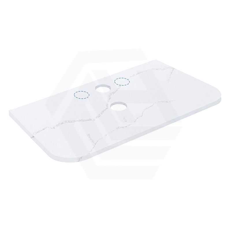 12mm Thick Lukka Calacatta White Curved Edge Solid Surface Stone Top with Center Waste Hole, 12/10/2 O'clock Semi Drilled Tap Hole Available At the Back 605-1805mm