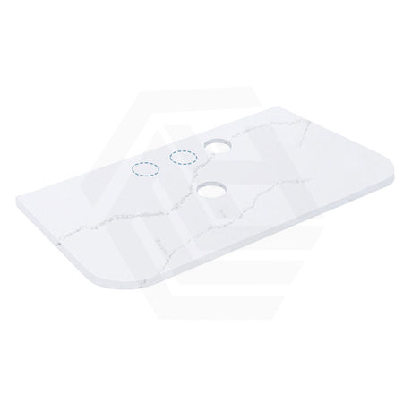 12mm Thick Lukka Calacatta White Curved Edge Solid Surface Stone Top with Center Waste Hole, 12/10/2 O'clock Semi Drilled Tap Hole Available At the Back 605-1805mm