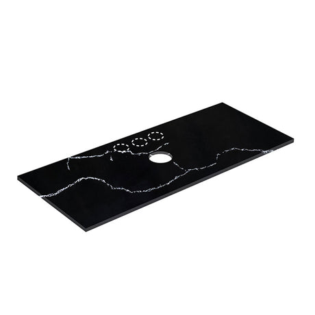 12mm Thick Lukka Calacatta Night Solid Surface Stone Vanity Top with Center Waste Hole, 605-1505mm, Semi-Drilled Tap Hole at 12/10/2 O'clock Positions