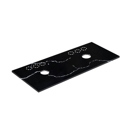 12mm Thick Lukka Calacatta Night Solid Surface Stone Vanity Top with Center Waste Hole, 605-1505mm, Semi-Drilled Tap Hole at 12/10/2 O'clock Positions