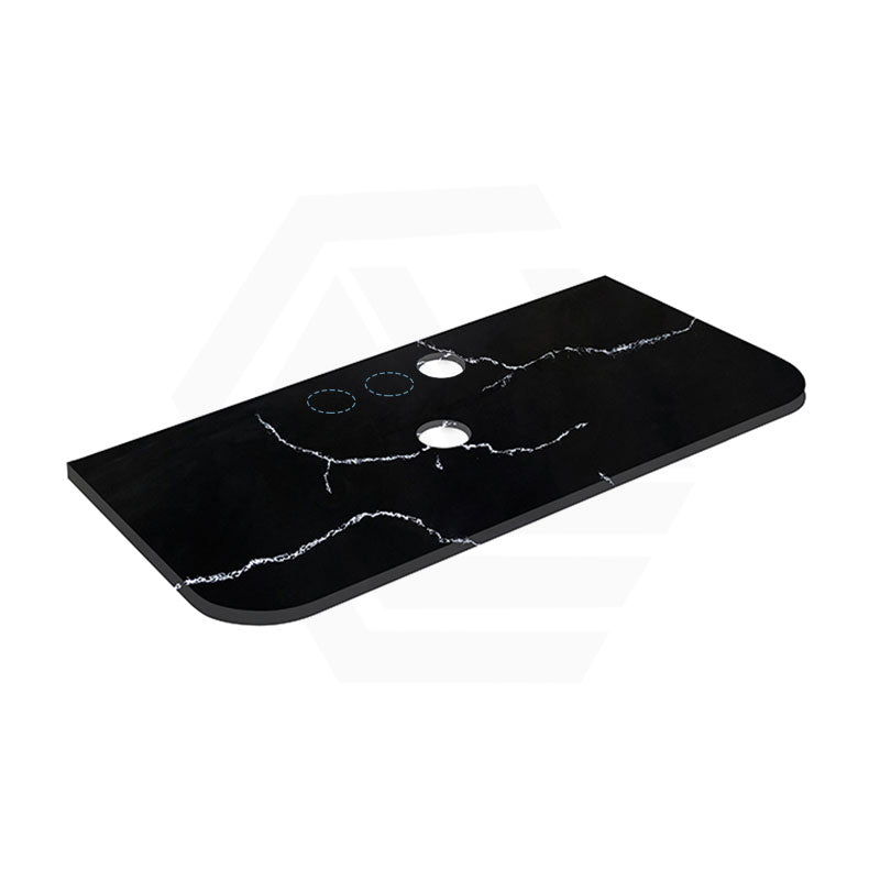 Lukka 12mm Thick Calacatta Night Curved Edge Solid Surface Stone Top with Center Waste Hole,  12 /10/2 O'clock Semi Drilled Tap Hole Available 605-1805mm