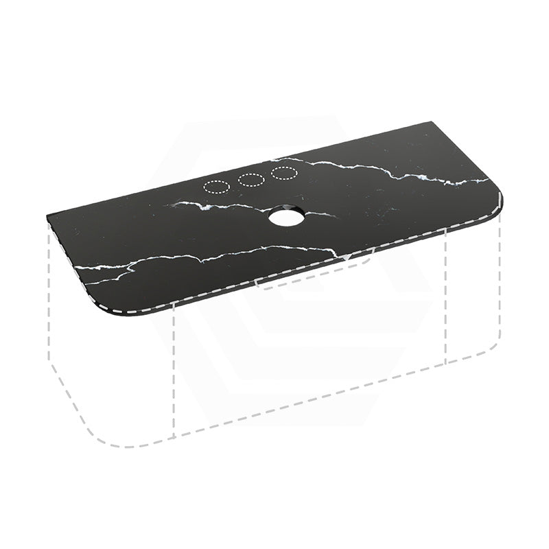 Lukka 12mm Thick Calacatta Night Curved Edge Solid Surface Stone Top with Center Waste Hole,  12 /10/2 O'clock Semi Drilled Tap Hole Available 605-1805mm