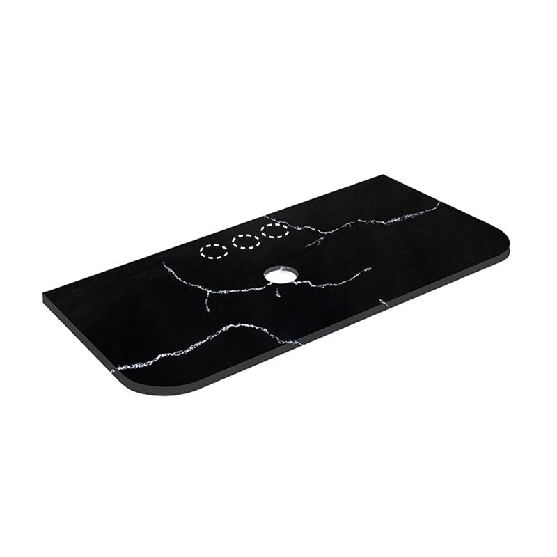 12mm Thick Lukka Calacatta Night Solid Surface Stone Vanity Top with Curved Edge, Center Waste Hole, 605-1805mm, Semi-Drilled Tap Hole at 12/10/2 O'clock Positions