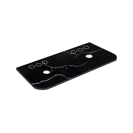 12mm Thick Lukka Calacatta Night Solid Surface Stone Vanity Top with Curved Edge, Center Waste Hole, 605-1805mm, Semi-Drilled Tap Hole at 12/10/2 O'clock Positions