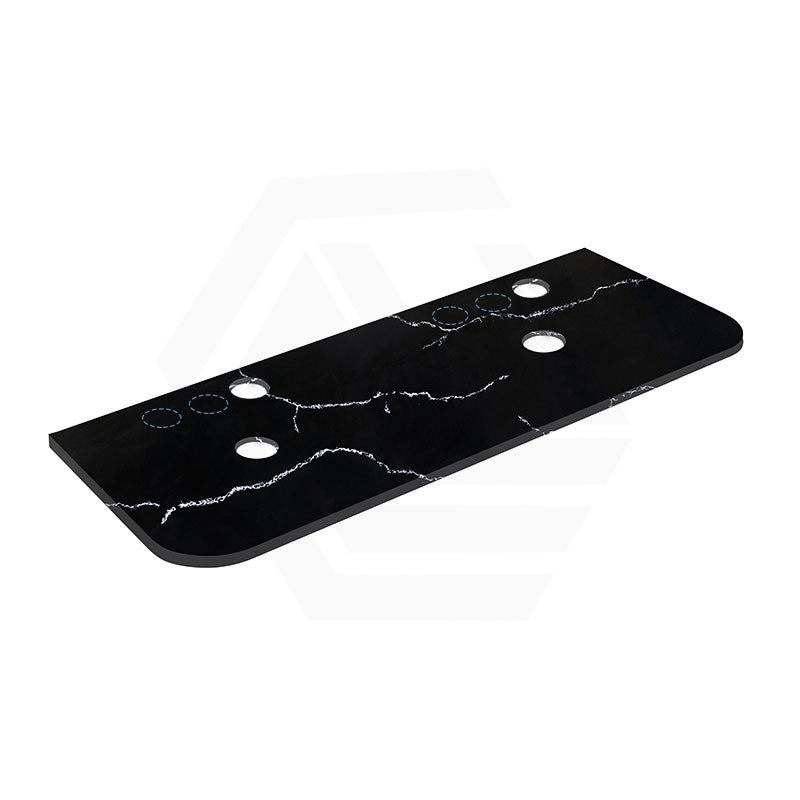 Lukka 12mm Thick Calacatta Night Curved Edge Solid Surface Stone Top with Center Waste Hole,  12 /10/2 O'clock Semi Drilled Tap Hole Available 605-1805mm