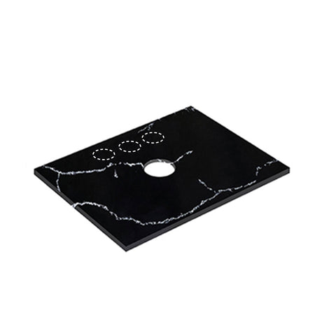 12mm Thick Lukka Calacatta Night Solid Surface Stone Vanity Top with Center Waste Hole, 605-1505mm, Semi-Drilled Tap Hole at 12/10/2 O'clock Positions