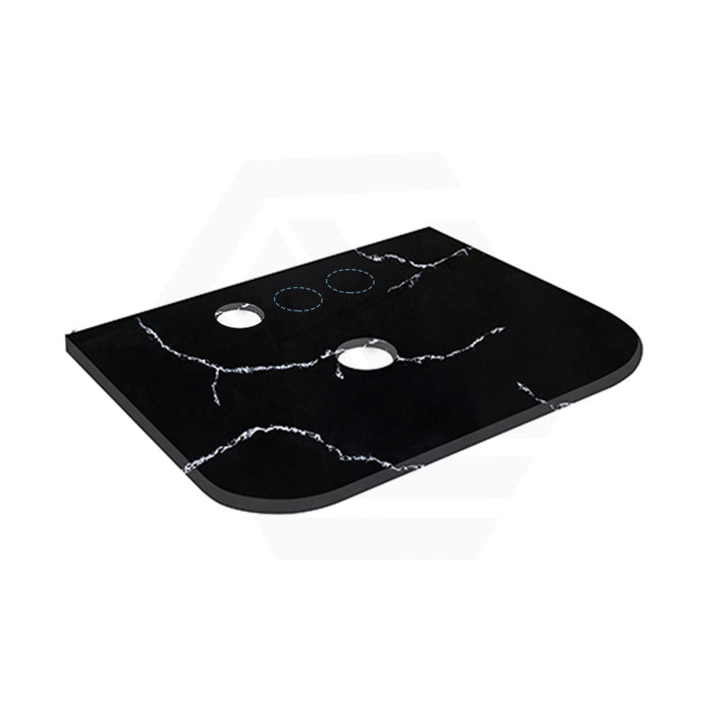 Lukka 12mm Thick Calacatta Night Curved Edge Solid Surface Stone Top with Center Waste Hole,  12 /10/2 O'clock Semi Drilled Tap Hole Available 605-1805mm