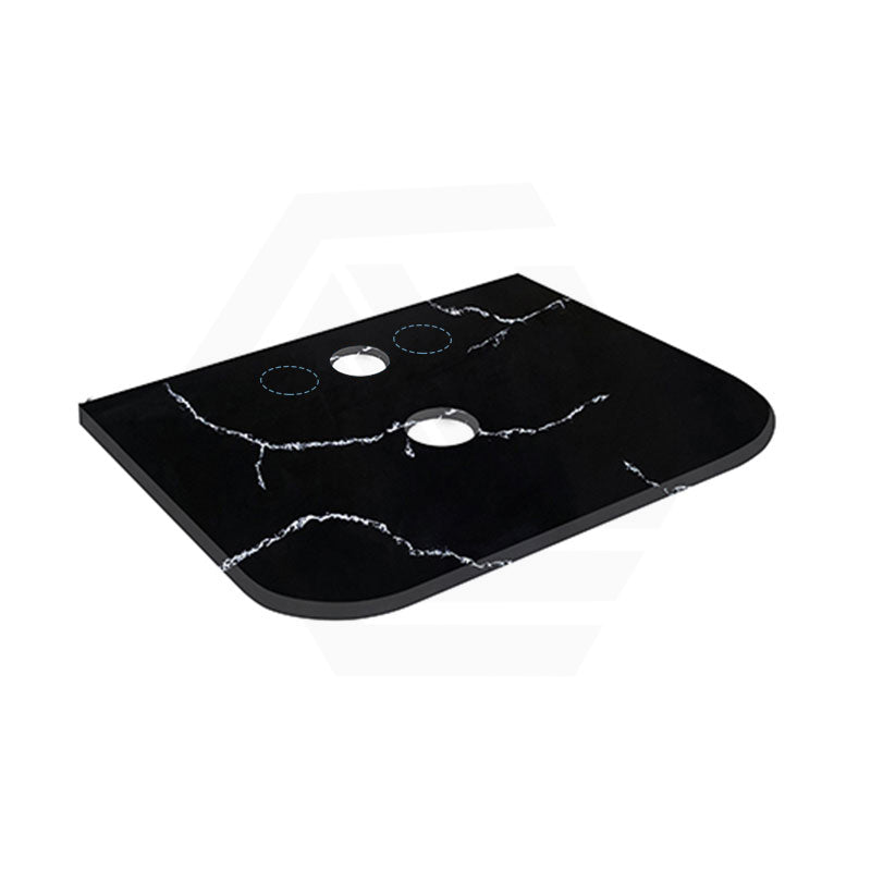 Lukka 12mm Thick Calacatta Night Curved Edge Solid Surface Stone Top with Center Waste Hole,  12 /10/2 O'clock Semi Drilled Tap Hole Available 605-1805mm