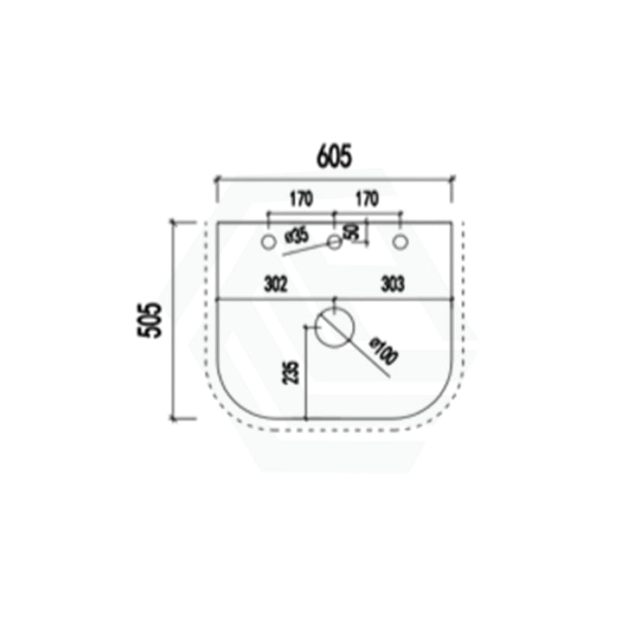 12mm Thick Lukka Calacatta Night Solid Surface Stone Vanity Top with Curved Edge, Center Waste Hole, 605-1805mm, Semi-Drilled Tap Hole at 12/10/2 O'clock Positions