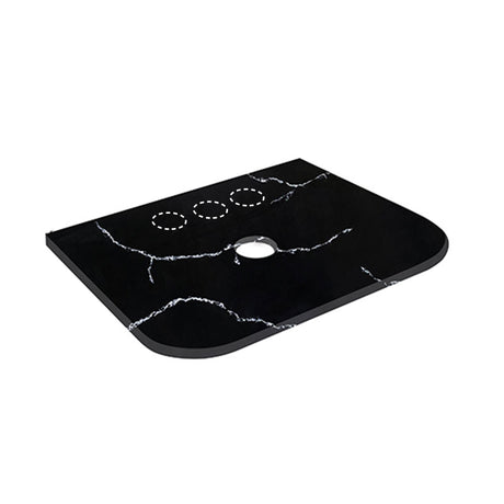 12mm Thick Lukka Calacatta Night Solid Surface Stone Vanity Top with Curved Edge, Center Waste Hole, 605-1805mm, Semi-Drilled Tap Hole at 12/10/2 O'clock Positions