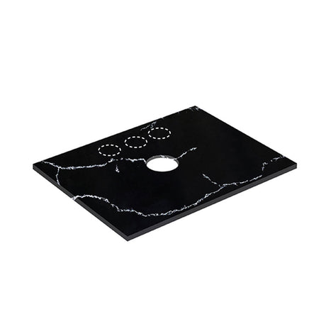 12mm Thick Lukka Calacatta Night Solid Surface Stone Vanity Top with Center Waste Hole, 605-1505mm, Semi-Drilled Tap Hole at 12/10/2 O'clock Positions