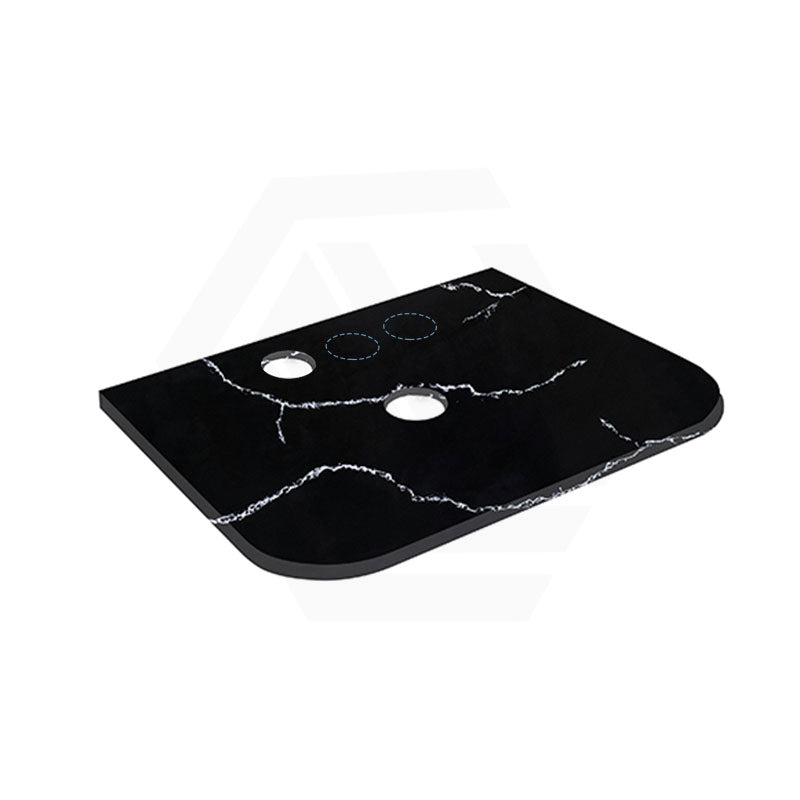 Lukka 12mm Thick Calacatta Night Curved Edge Solid Surface Stone Top with Center Waste Hole,  12 /10/2 O'clock Semi Drilled Tap Hole Available 605-1805mm