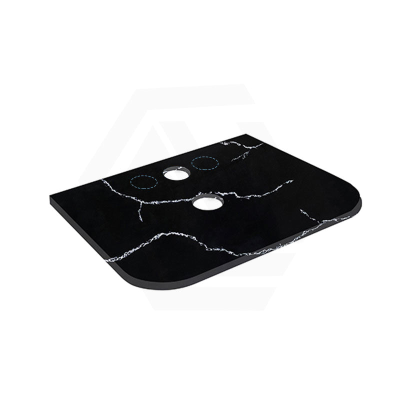 Lukka 12mm Thick Calacatta Night Curved Edge Solid Surface Stone Top with Center Waste Hole,  12 /10/2 O'clock Semi Drilled Tap Hole Available 605-1805mm