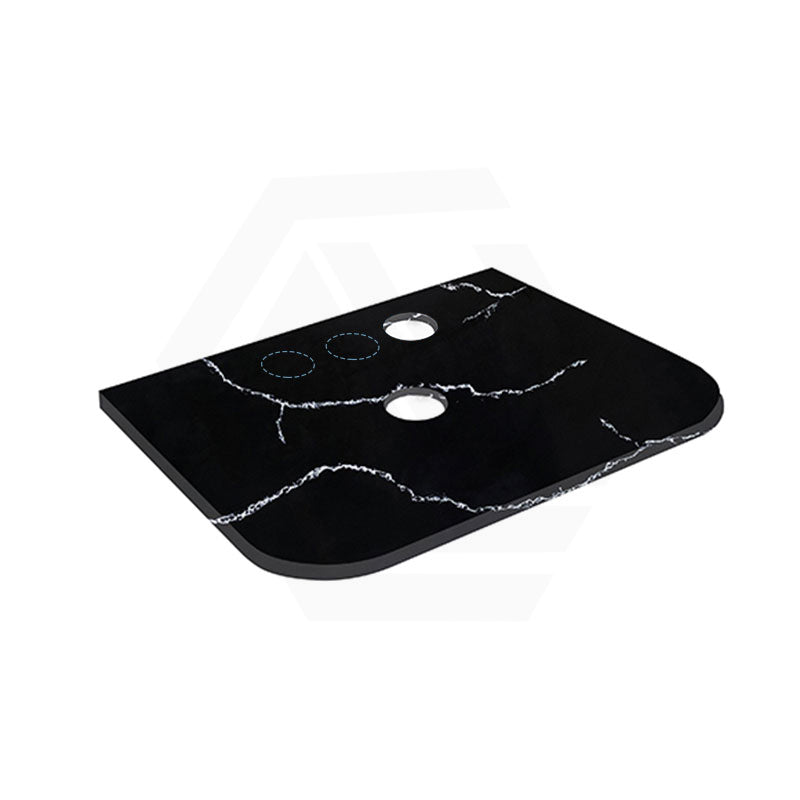 Lukka 12mm Thick Calacatta Night Curved Edge Solid Surface Stone Top with Center Waste Hole,  12 /10/2 O'clock Semi Drilled Tap Hole Available 605-1805mm