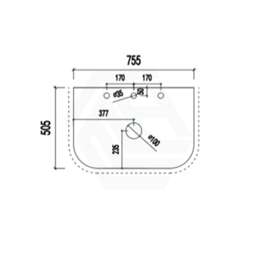12mm Thick Lukka Calacatta Night Solid Surface Stone Vanity Top with Curved Edge, Center Waste Hole, 605-1805mm, Semi-Drilled Tap Hole at 12/10/2 O'clock Positions