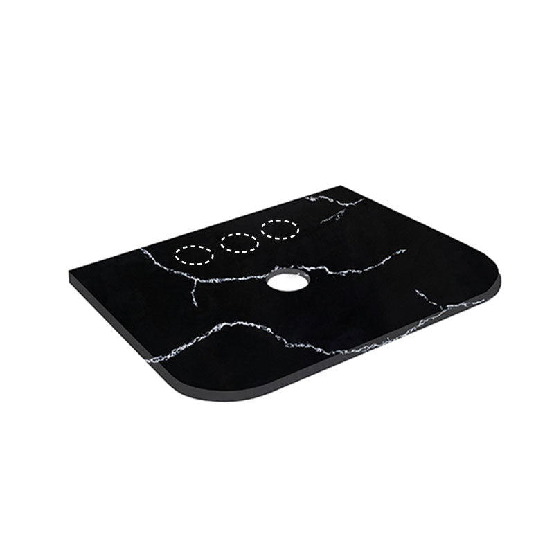 12mm Thick Lukka Calacatta Night Solid Surface Stone Vanity Top with Curved Edge, Center Waste Hole, 605-1805mm, Semi-Drilled Tap Hole at 12/10/2 O'clock Positions