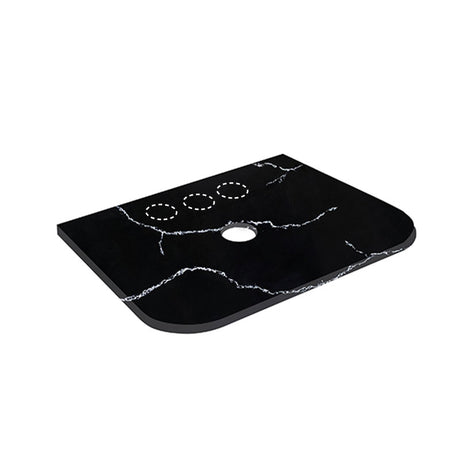 12mm Thick Lukka Calacatta Night Solid Surface Stone Vanity Top with Curved Edge, Center Waste Hole, 605-1805mm, Semi-Drilled Tap Hole at 12/10/2 O'clock Positions