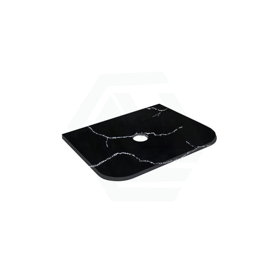 12mm Thick Lukka Calacatta Night Solid Surface Stone Vanity Top with Curved Edge, Center Waste Hole, 605-1805mm, Semi-Drilled Tap Hole at 12/10/2 O'clock Positions