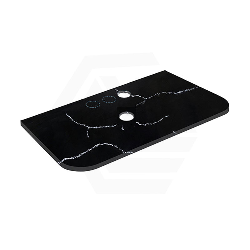 Lukka 12mm Thick Calacatta Night Curved Edge Solid Surface Stone Top with Center Waste Hole,  12 /10/2 O'clock Semi Drilled Tap Hole Available 605-1805mm