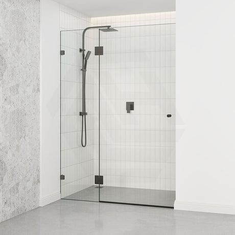 Tempered Glass Frameless Shower Screen Hinges Door Panel 685-995mm Gunmetal Grey