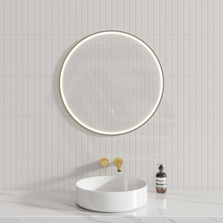 M#1(Gunmetal Grey) 700/900Mm Aulic Windsor Round Led Mirror Gun Metal Framed Touchless Backlit