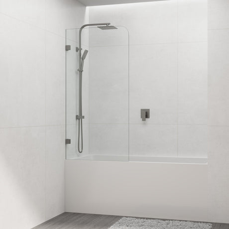 Tempered Glass Frameless Bathtub Shower Screen Fixed Panel Gunmetal Grey 750-900mm
